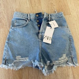 High rise denim shorts